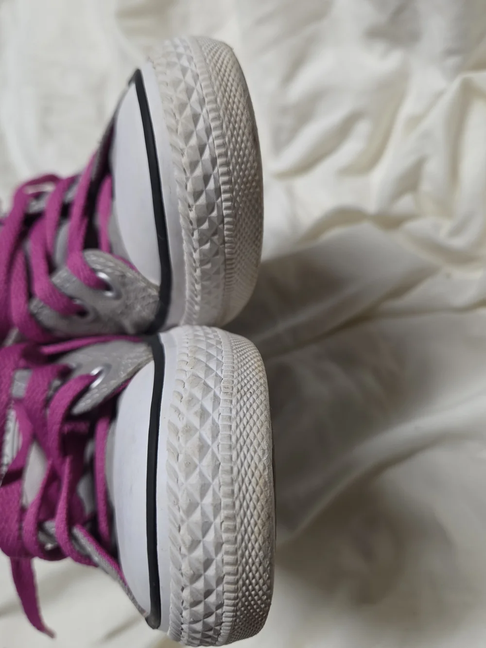 Converse All Star Kids Gray Canvas Sneakers with Pink Laces